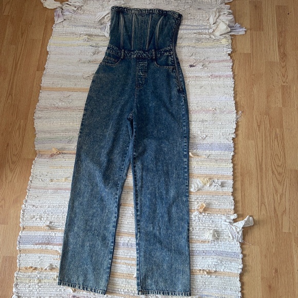 Sofie The Label Pants - Sofie The Label Acid Washed Denim One Piece Halter Jumpsuit Size Small
